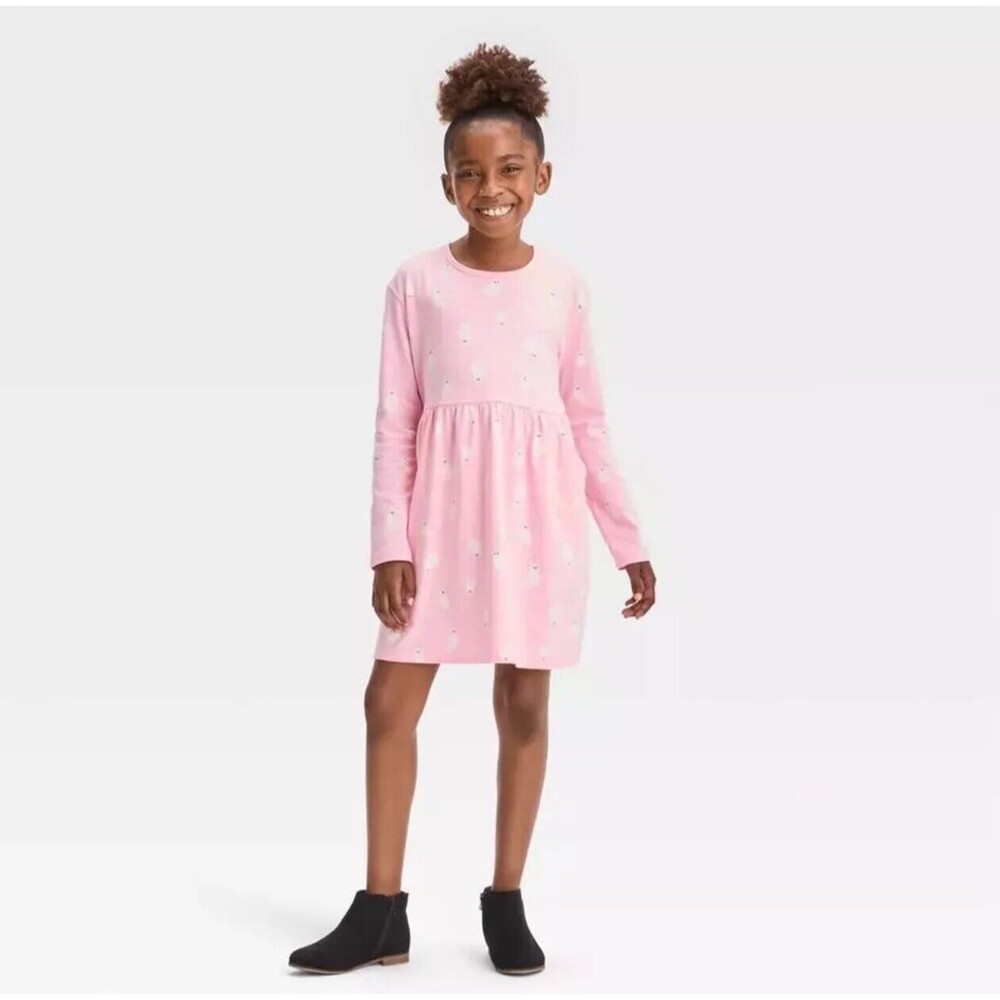 Girls Cat & Jack HALLOWEEN Ghosts Knit Dress Size Large (10-12) Pink NWT